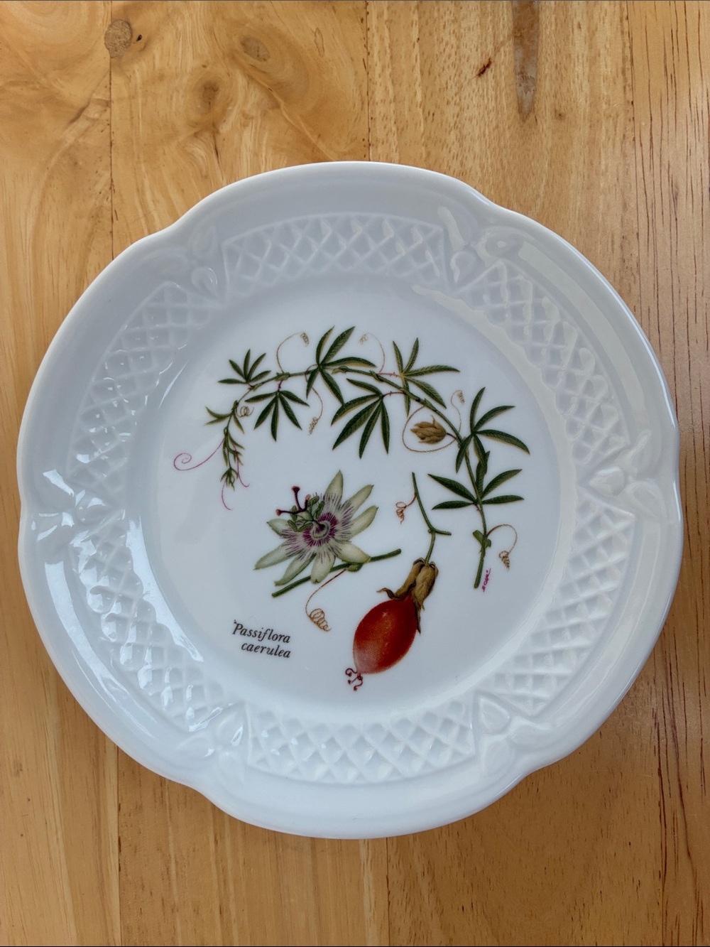Louiroux vintage white porcelain canapé plate with passion flower
